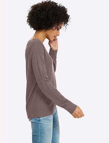 Pull En Tricot Fin Encolure En U Féminine - Taille Standard - Helline