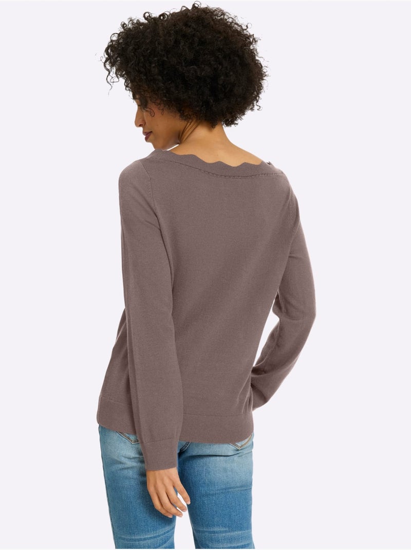 Pull En Tricot Fin Encolure En U Féminine - Taille Standard - Helline Gris taupe - Kiabi
