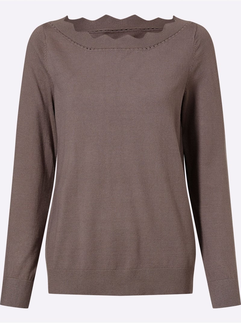 Pull En Tricot Fin Encolure En U Féminine - Taille Standard - Helline Gris taupe - Kiabi