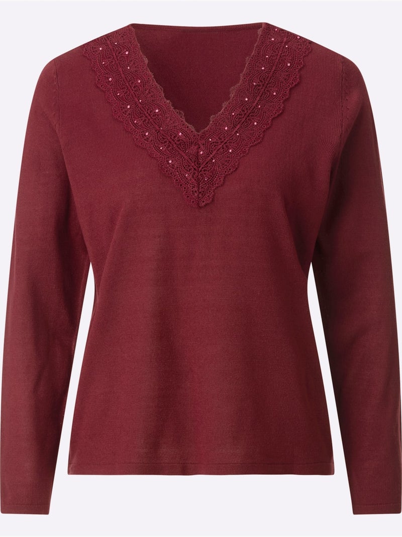 Pull En Tricot Fin Facile D'entretien, Indéformable, Durable - Taille Standard - Witt Rouge foncé - Kiabi
