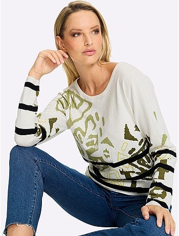 Pull En Tricot Fin Imprimé Assorti - Taille Standard - Helline