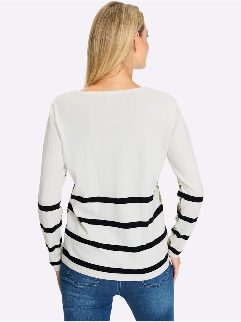 Pull En Tricot Fin Imprimé Assorti - Taille Standard - Helline Beige/Vert - Kiabi