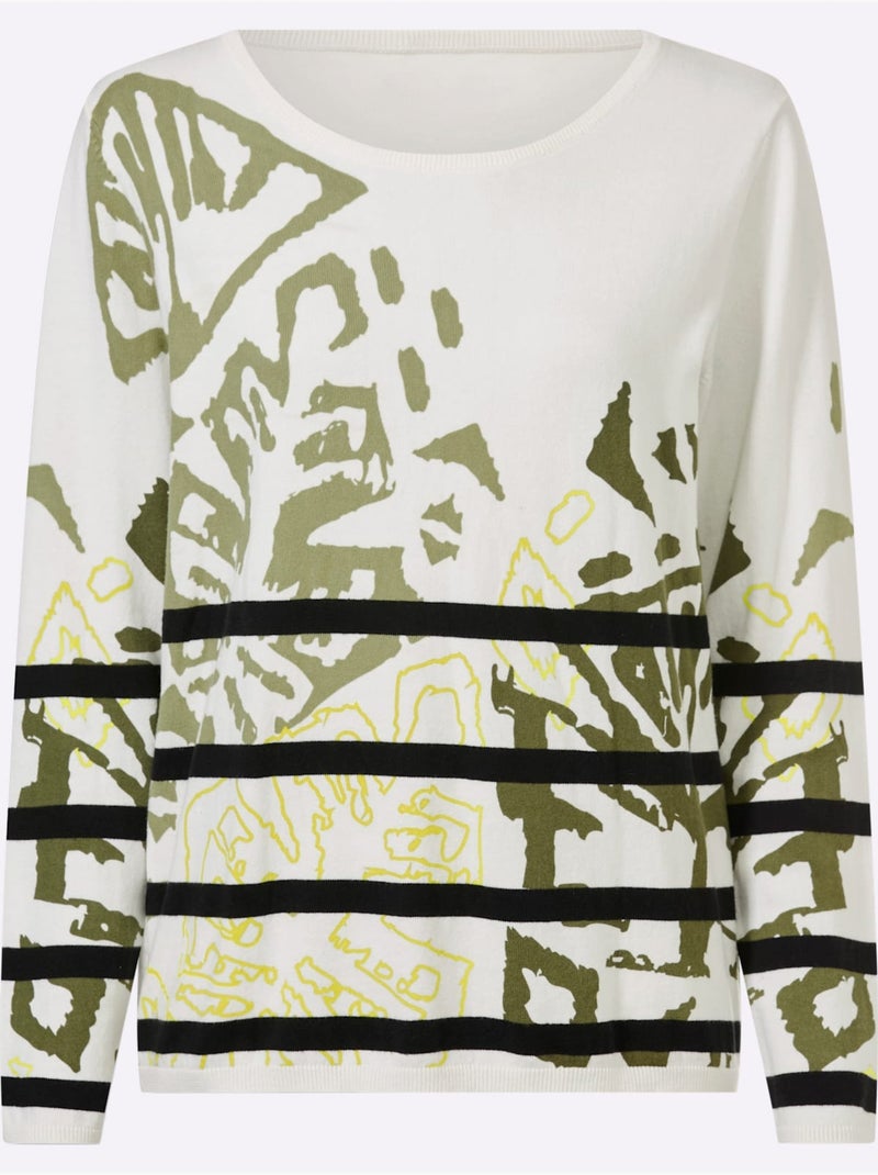 Pull En Tricot Fin Imprimé Assorti - Taille Standard - Helline Beige/Vert - Kiabi