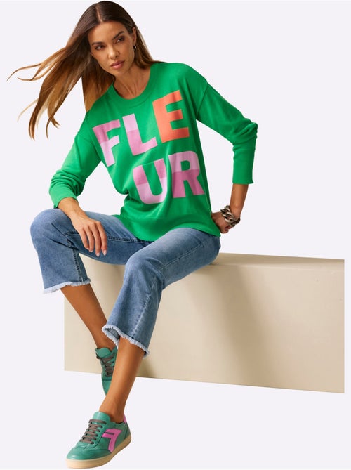 Pull En Tricot Fin Inscription Tendance - Taille Standard - helline - Kiabi