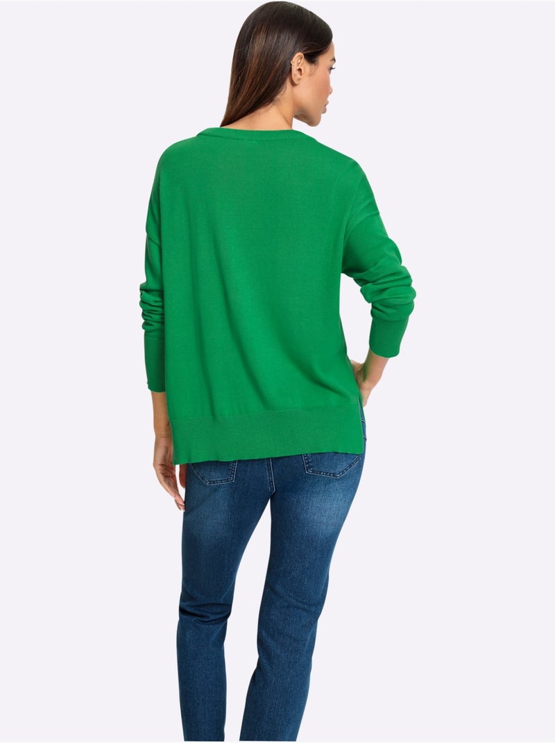 Pull En Tricot Fin Inscription Tendance - Taille Standard - Helline Rose/Vert - Kiabi