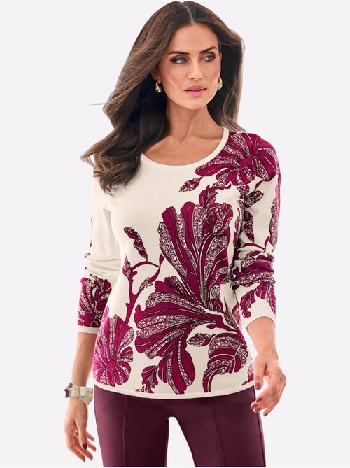 Pull en tricot fin joli imprimé feuilles - taille standard - helline - Kiabi Pull en tricot fin joli imprimé feuilles - taille standard - helline - Kiabi
