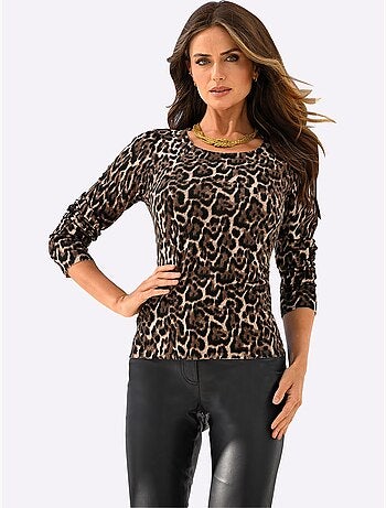 Pull En Tricot Fin Joli Motif Léopard - Taille Standard - Helline