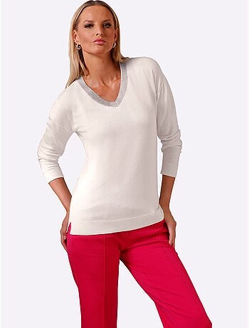 Pull En Tricot Fin Jolies Pierres Brillantes Fantaisie - Taille Standard - Helline
