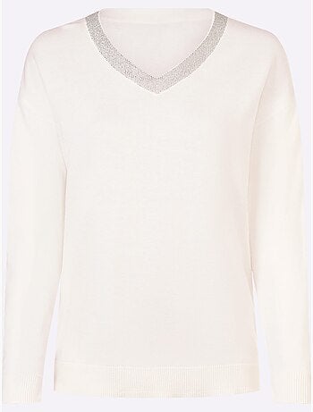 Pull En Tricot Fin Jolies Pierres Brillantes Fantaisie - Taille Standard - Helline