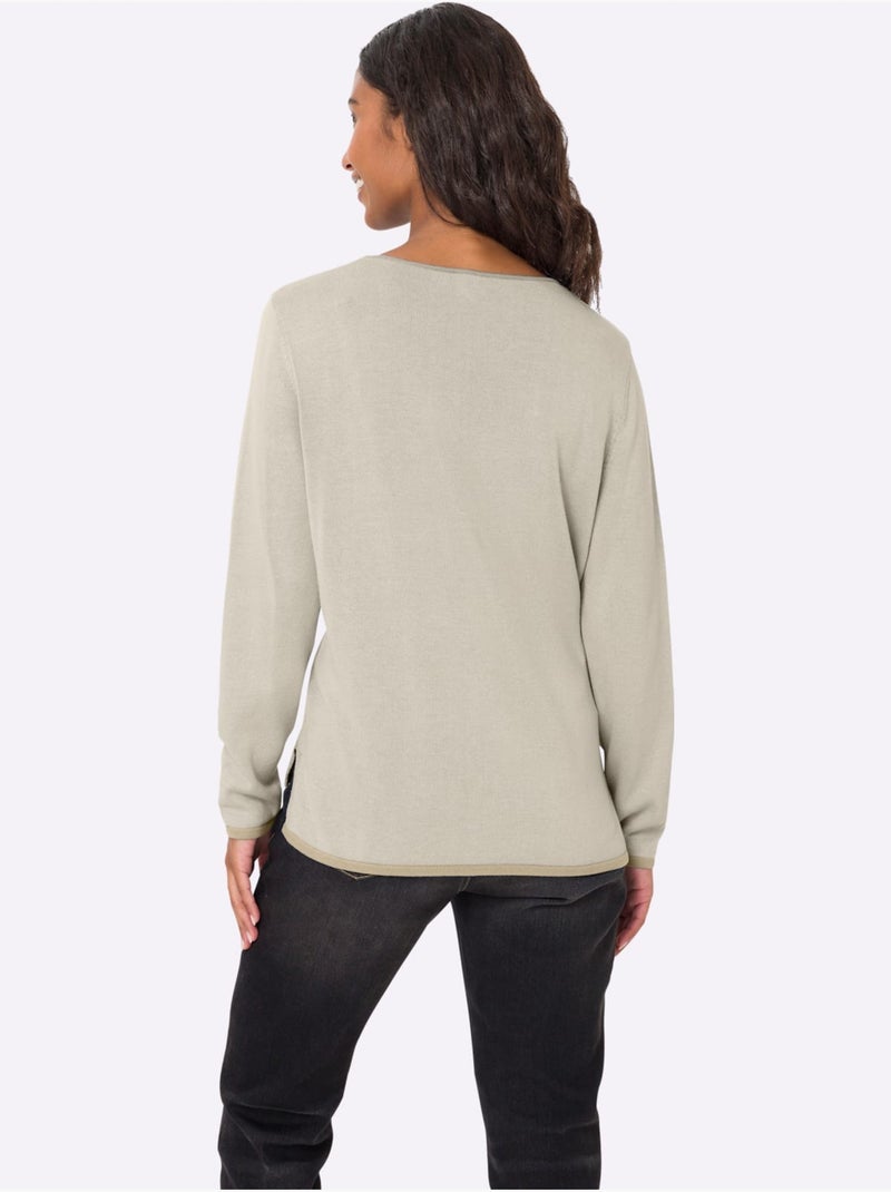 Pull En Tricot Fin Jolis Coloris Contrastés - Taille Standard - Helline Beige - Kiabi