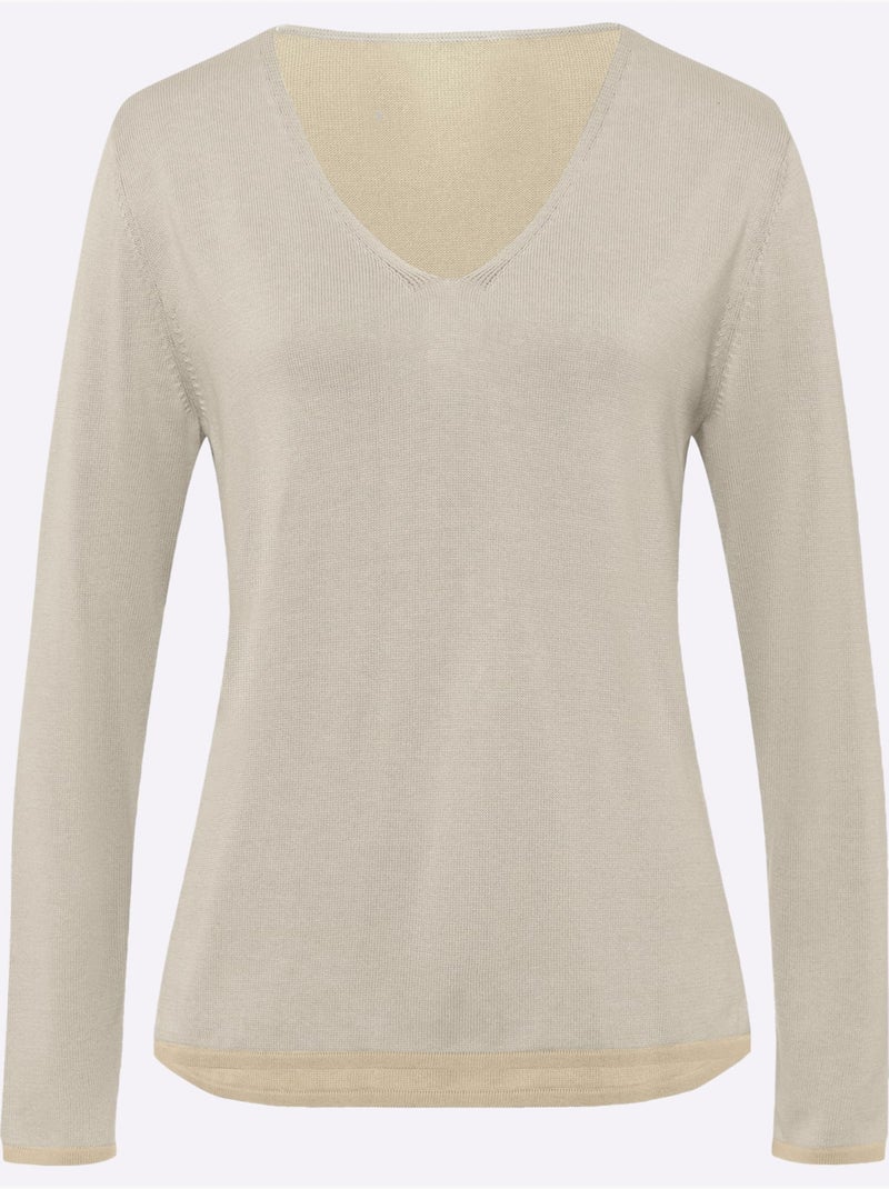 Pull En Tricot Fin Jolis Coloris Contrastés - Taille Standard - Helline Beige - Kiabi