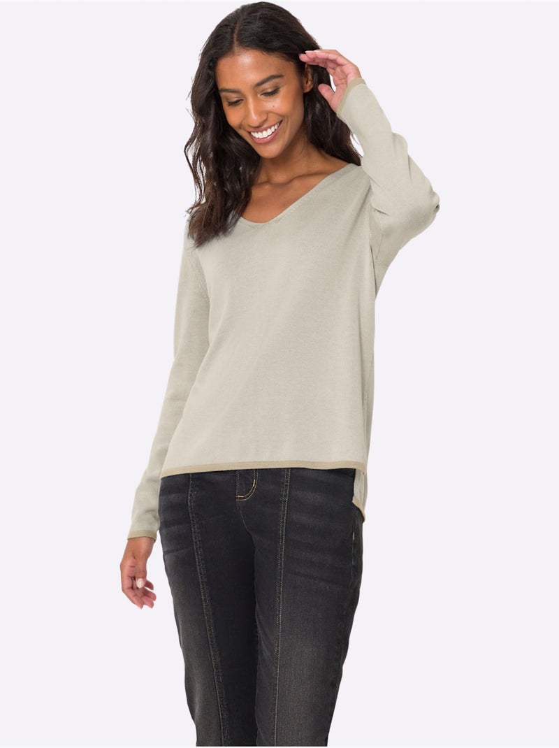 Pull En Tricot Fin Jolis Coloris Contrastés - Taille Standard - Helline Beige - Kiabi
