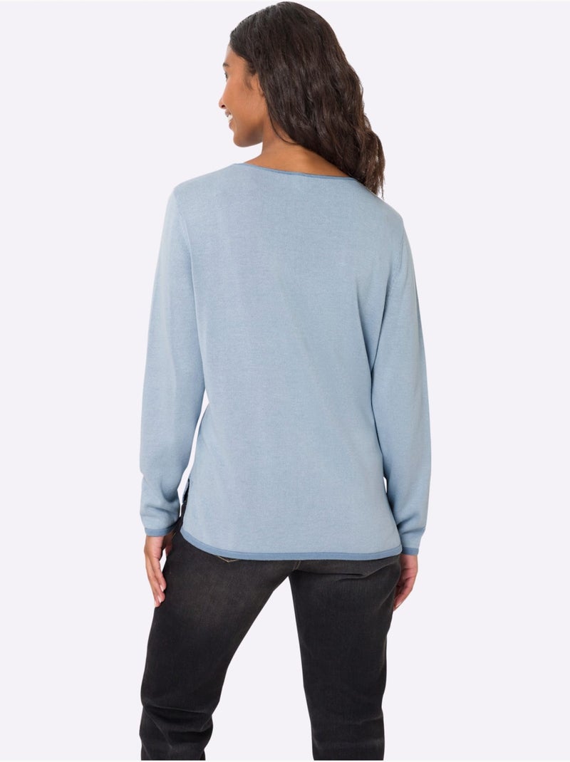 Pull En Tricot Fin Jolis Coloris Contrastés - Taille Standard - Helline Bleu Bleu - Kiabi