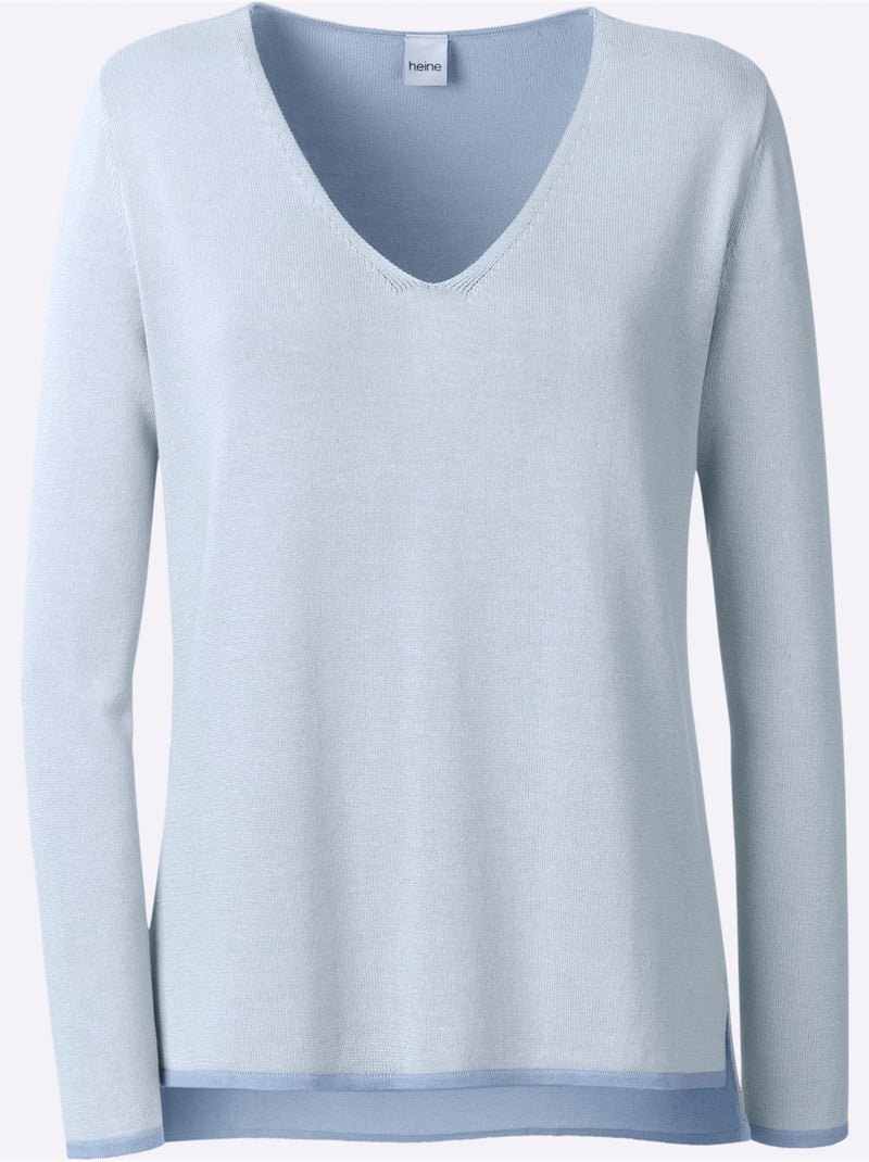 Pull En Tricot Fin Jolis Coloris Contrastés - Taille Standard - Helline Bleu Bleu - Kiabi