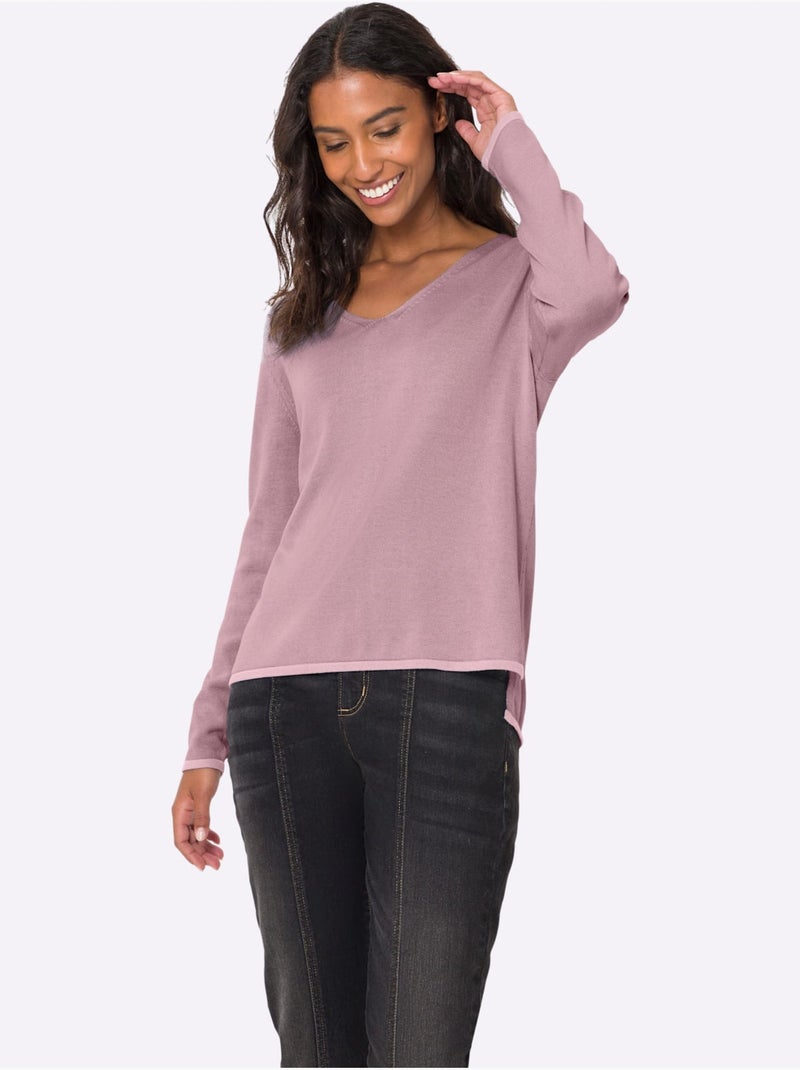 Pull En Tricot Fin Jolis Coloris Contrastés - Taille Standard - Helline Mauve - Kiabi