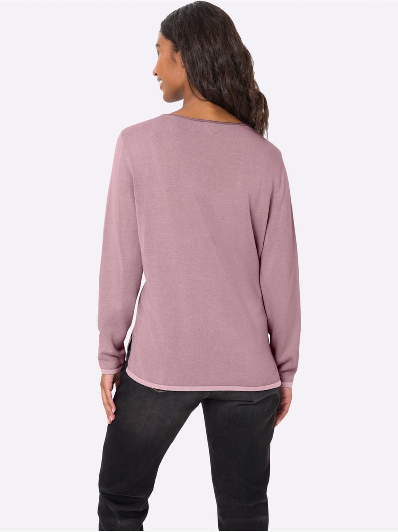 Pull En Tricot Fin Jolis Coloris Contrastés - Taille Standard - Helline Mauve - Kiabi