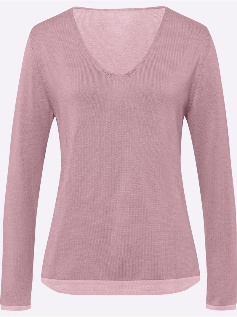 Pull En Tricot Fin Jolis Coloris Contrastés - Taille Standard - Helline Mauve - Kiabi