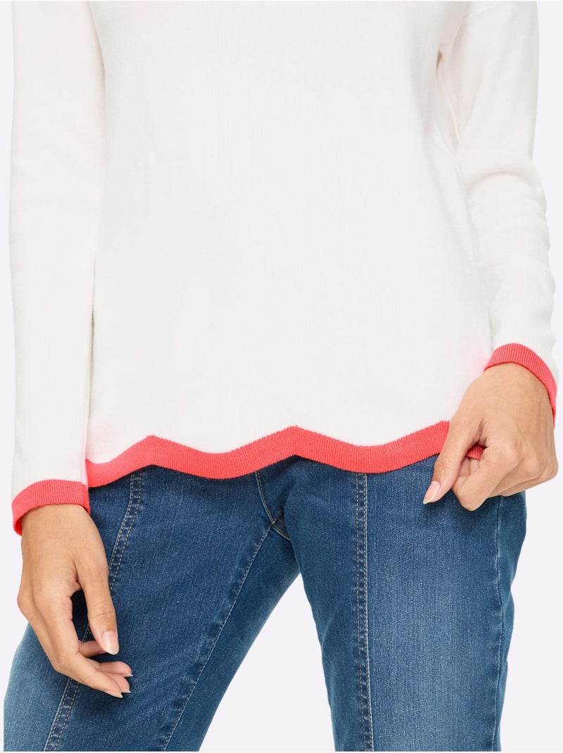 Pull en tricot fin jolis contrastes - taille standard - helline Ecru - Kiabi