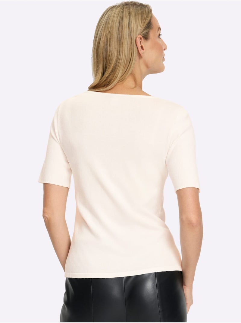Pull En Tricot Fin Jolis Détails à L'encolure - Taille Standard - Helline Ecru - Kiabi