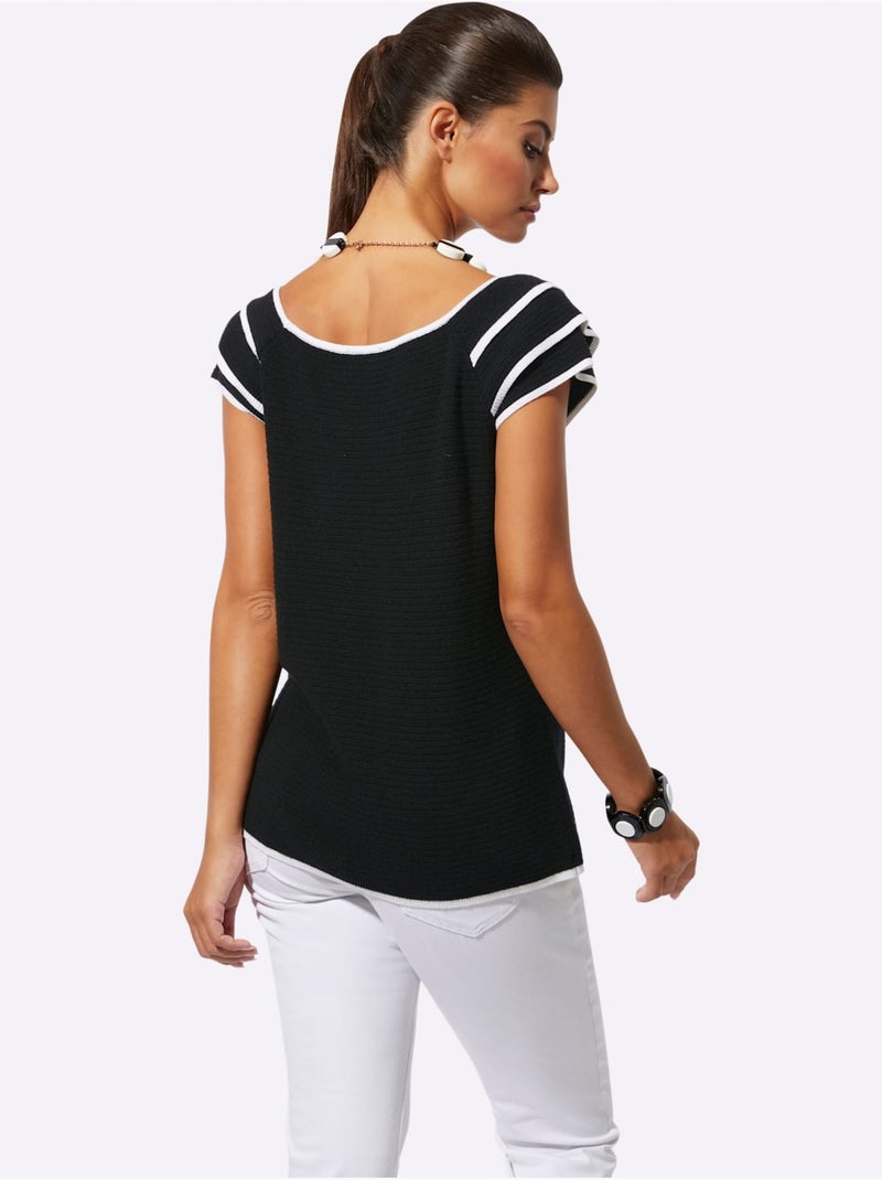Pull En Tricot Fin Mélange De Viscose Doux - Taille Standard - Helline Noir Beige - Kiabi