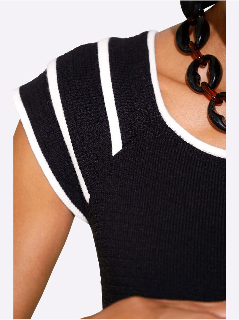 Pull En Tricot Fin Mélange De Viscose Doux - Taille Standard - Helline Noir Beige - Kiabi
