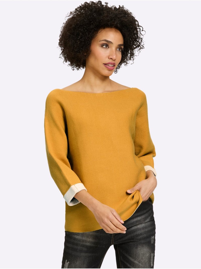 Pull En Tricot Fin Mélange De Viscose Doux - Taille Standard - Helline Ocre - Kiabi