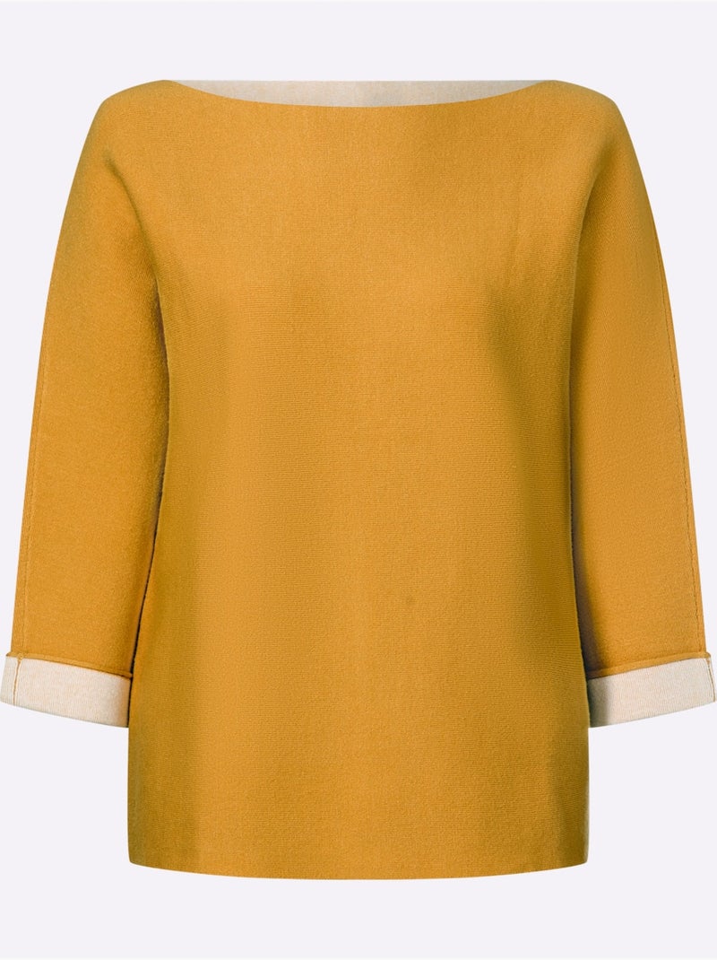 Pull En Tricot Fin Mélange De Viscose Doux - Taille Standard - Helline Ocre - Kiabi