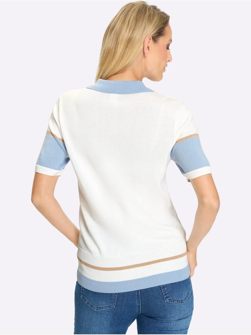 Pull En Tricot Fin Motif à Rayures Mode - Taille Standard - Helline Ecru - Kiabi