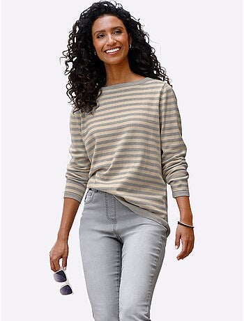 Pull en tricot fin motif à rayures tendance - taille standard - helline