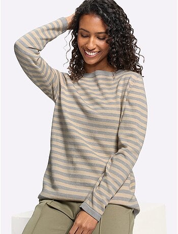 Pull en tricot fin motif à rayures tendance - taille standard - helline