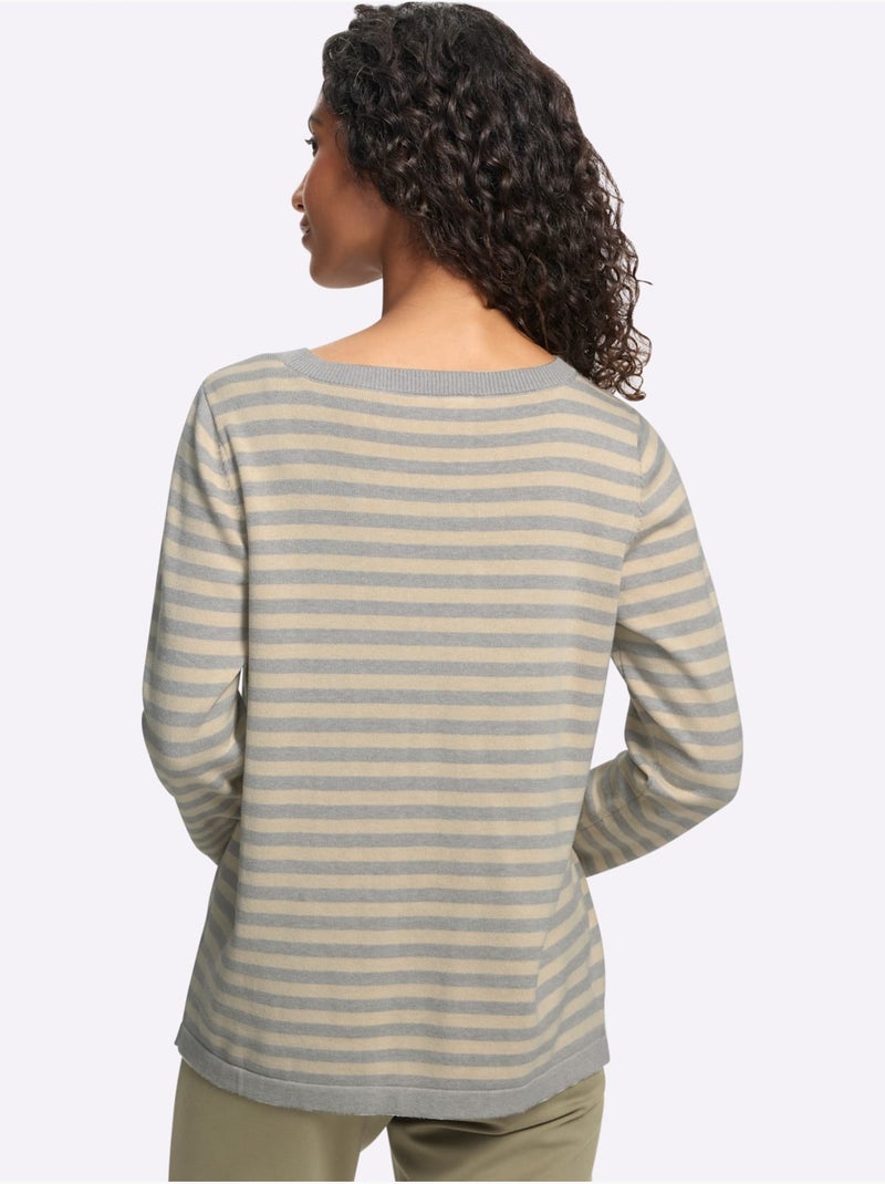 Pull en tricot fin motif à rayures tendance - taille standard - helline Beige gris - Kiabi