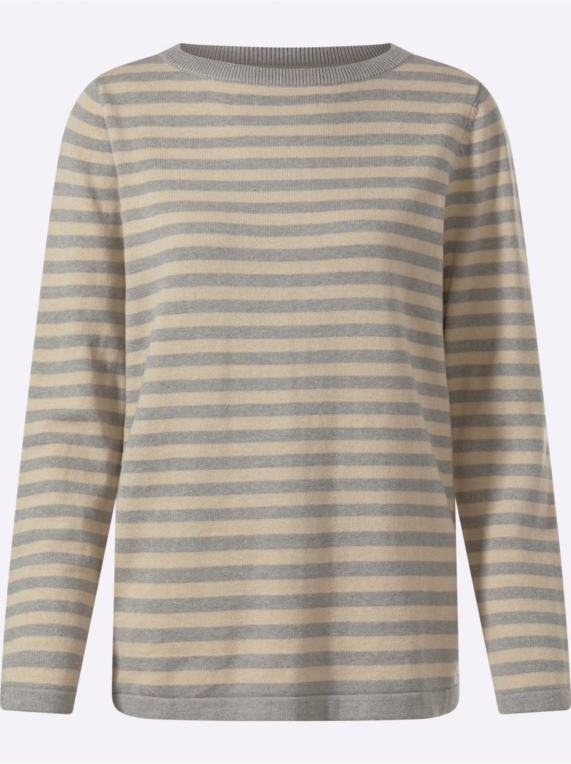 Pull en tricot fin motif à rayures tendance - taille standard - helline Beige gris - Kiabi