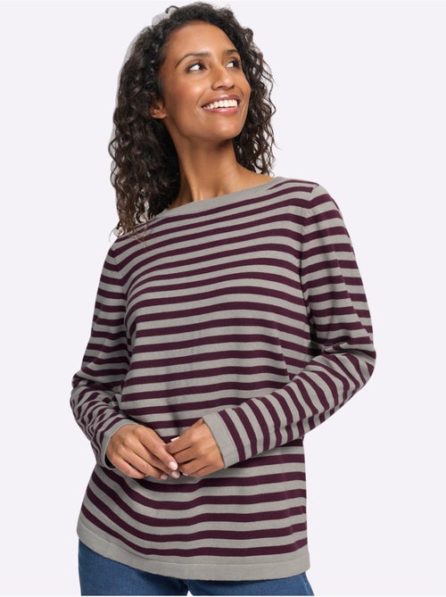Pull en tricot fin motif à rayures tendance - taille standard - helline - Kiabi Pull en tricot fin motif à rayures tendance - taille standard - helline - Kiabi