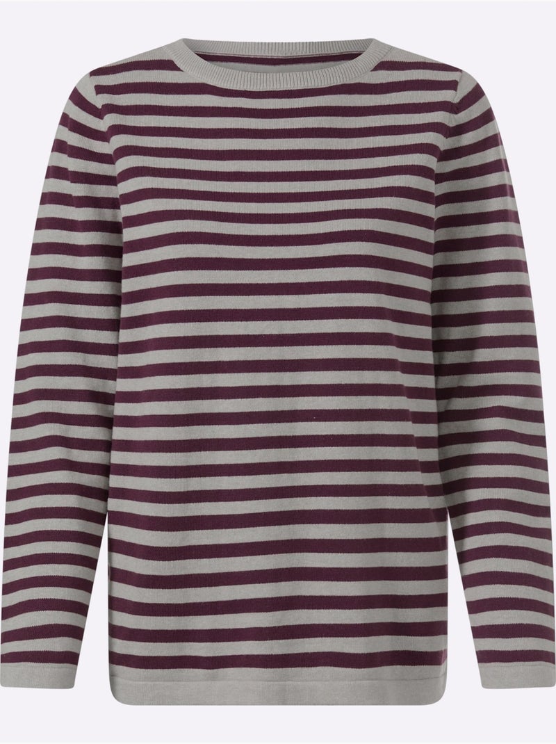 Pull en tricot fin motif à rayures tendance - taille standard - helline Gris Violet - Kiabi