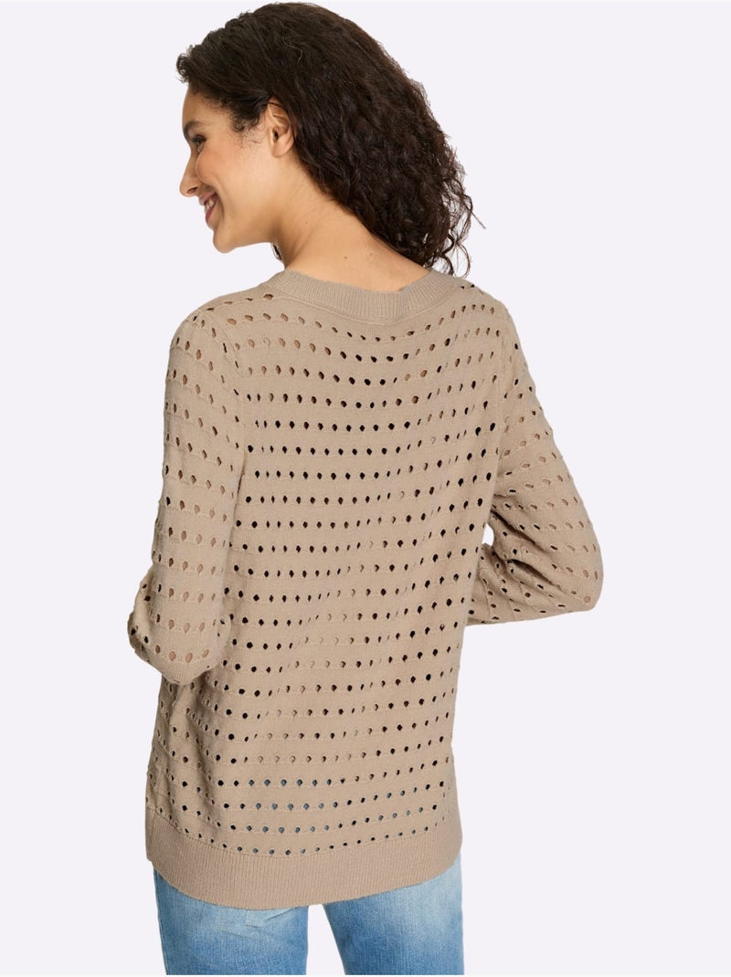 Pull En Tricot Fin Motif Ajouré Légèrement Transparent - Taille Standard - Helline Beige - Kiabi