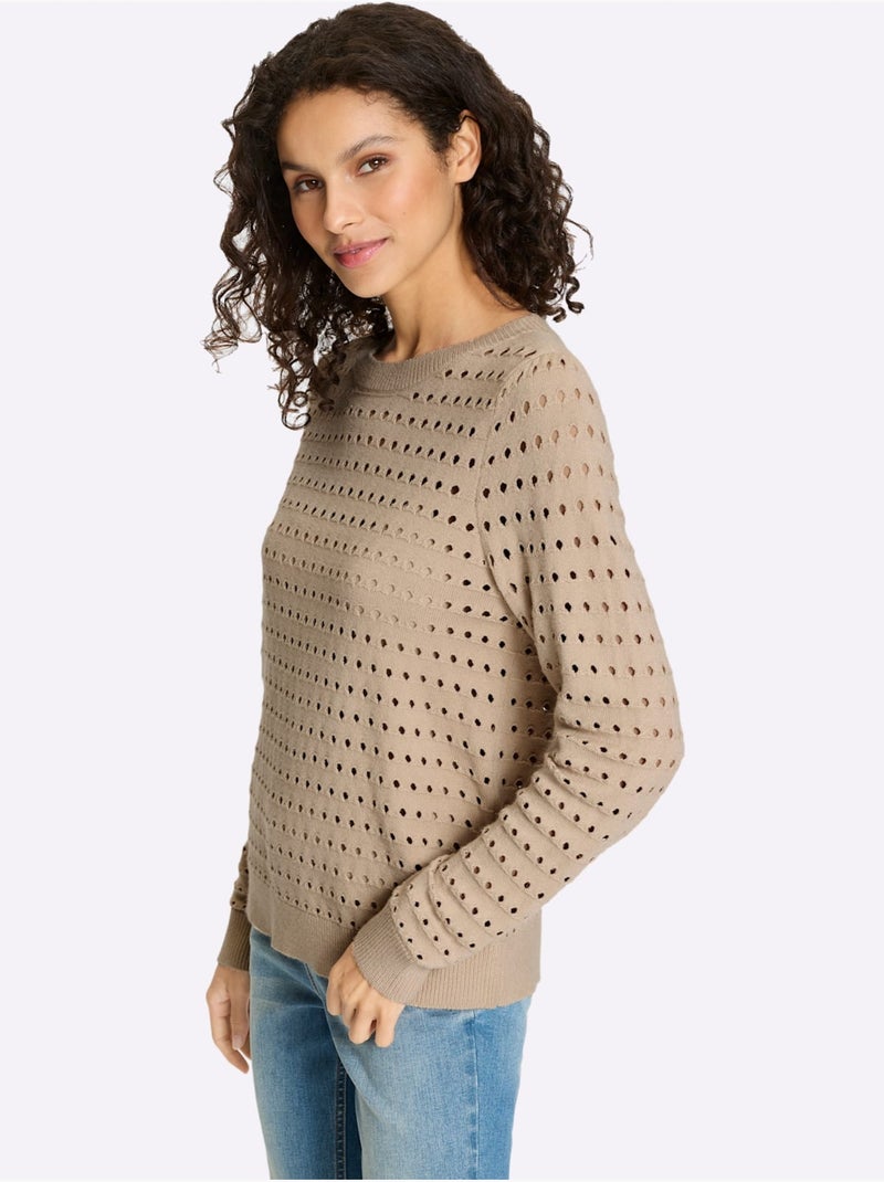 Pull En Tricot Fin Motif Ajouré Légèrement Transparent - Taille Standard - Helline Beige - Kiabi