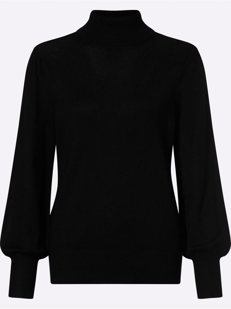Pull En Tricot Fin Motif Ajouré Transparent Discret - Taille Standard - Helline Noir - Kiabi