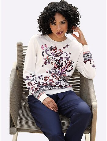 Pull En Tricot Fin Motif Imprimé Exclusif - Taille Standard - Helline