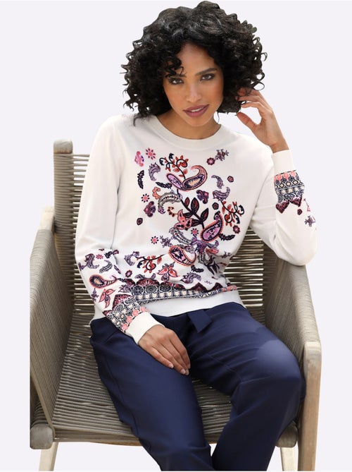 Pull En Tricot Fin Motif Imprimé Exclusif - Taille Standard - Helline - Kiabi Pull En Tricot Fin Motif Imprimé Exclusif - Taille Standard - Helline - Kiabi