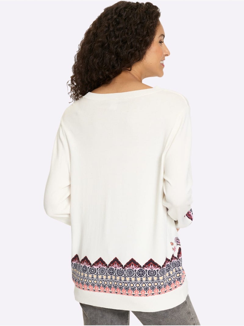 Pull En Tricot Fin Motif Imprimé Exclusif - Taille Standard - Helline Ecru - Kiabi