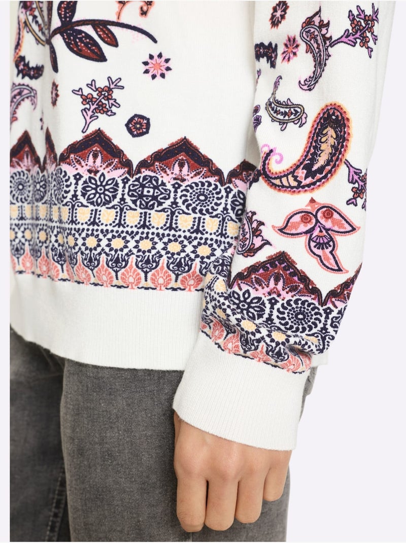 Pull En Tricot Fin Motif Imprimé Exclusif - Taille Standard - Helline Ecru - Kiabi