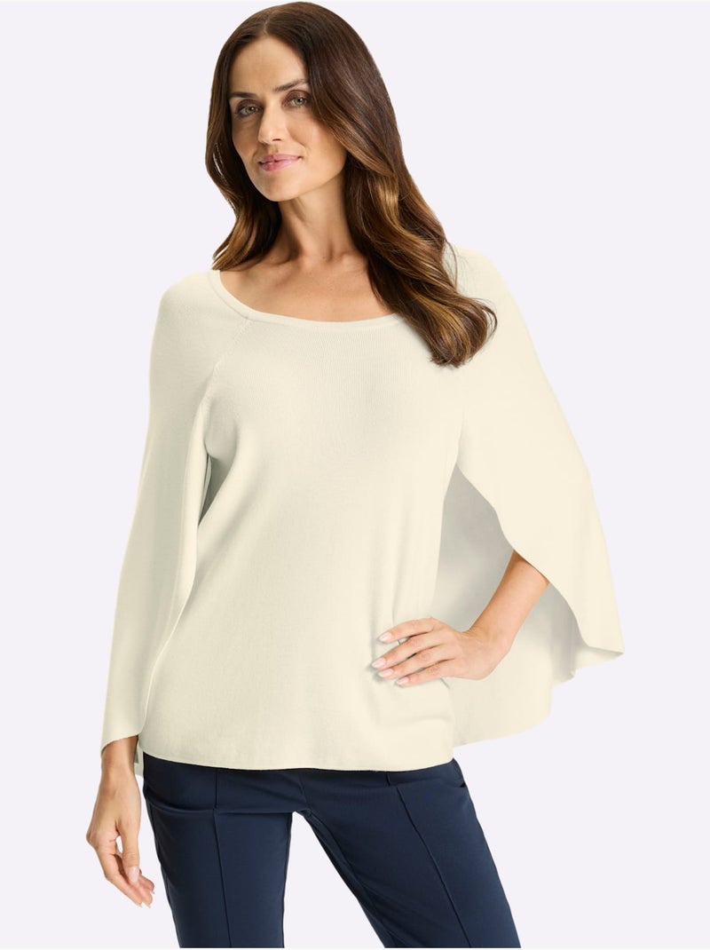 Pull En Tricot Fin Poncho Avec Bas Cousu - Taille Standard - Helline Ivoire - Kiabi