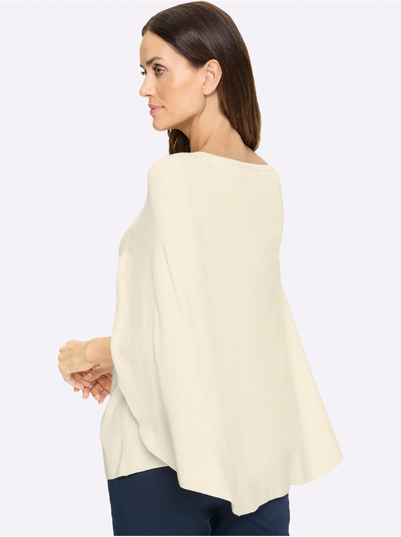 Pull En Tricot Fin Poncho Avec Bas Cousu - Taille Standard - Helline Ivoire - Kiabi