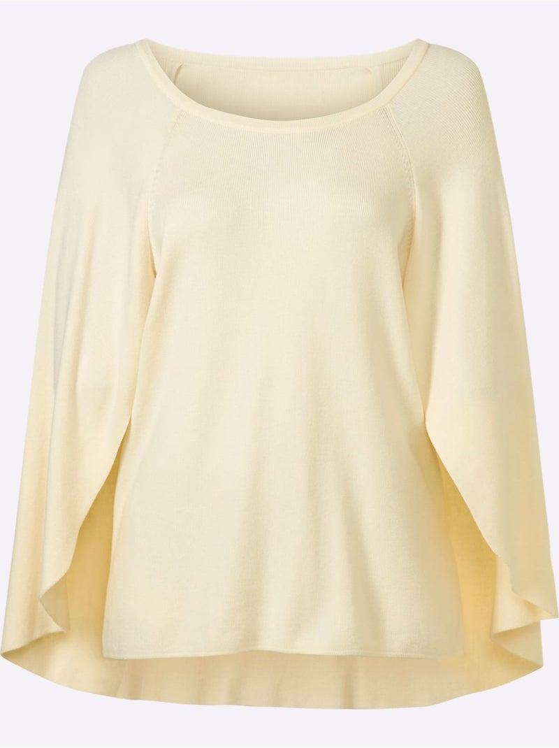 Pull En Tricot Fin Poncho Avec Bas Cousu - Taille Standard - Helline Ivoire - Kiabi