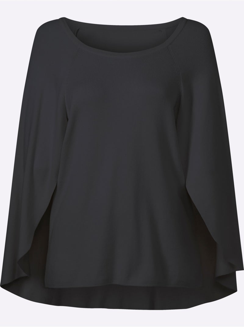 Pull En Tricot Fin Poncho Avec Bas Cousu - Taille Standard - helline Noir - Kiabi