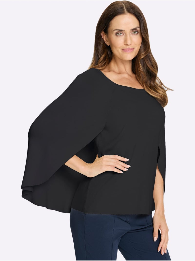 Pull En Tricot Fin Poncho Avec Bas Cousu - Taille Standard - helline Noir - Kiabi