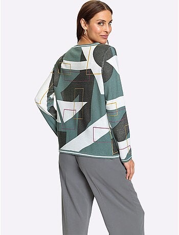 pull en tricot fin souple avec col rond imprimé géométrique - Taille standard - Witt