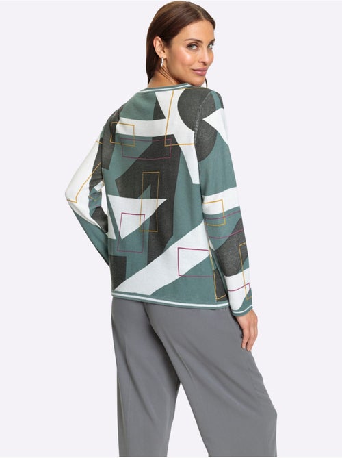 pull en tricot fin souple avec col rond imprimé géométrique - Taille standard - Witt - Kiabi