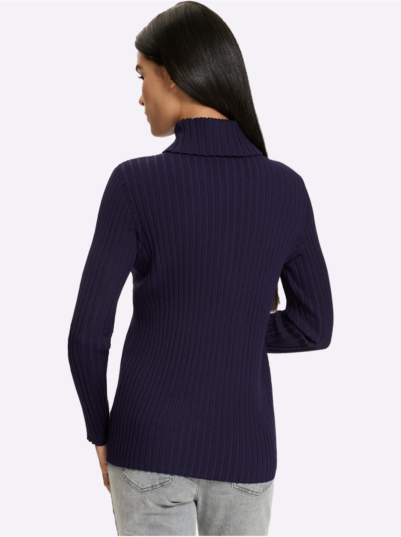 Pull en tricot fin tricot côtelé moderne - taille standard - helline Bleu marine - Kiabi