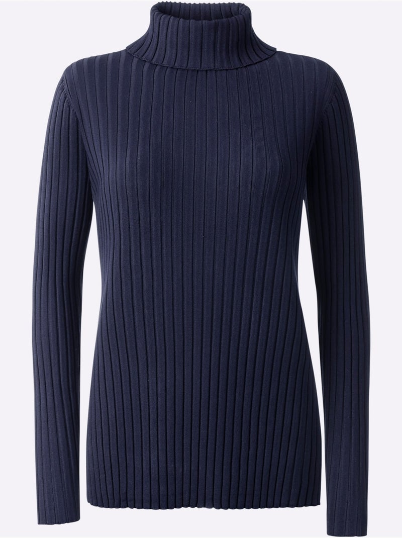 Pull en tricot fin tricot côtelé moderne - taille standard - helline Bleu marine - Kiabi